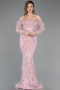 Long Powder Color Beaded Evening Dress ABU5825