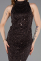 Dark Brown Halter Neck Long Beaded Mermaid Evening Gown ABU4791