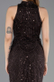 Dark Brown Halter Neck Long Beaded Mermaid Evening Gown ABU4791