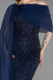Long Navy Blue Beaded Evening Dress ABU5816