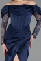 Long Navy Blue Satin Evening Dress ABU5829