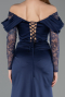 Long Navy Blue Satin Evening Dress ABU5829