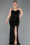 Long Black Scaly Plus Size Evening Dress ABU5818