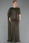 Long Olive Drab Beaded Plus Size Evening Dress ABU5819