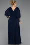 Long Navy Blue Chiffon Plus Size Evening Dress ABU5850