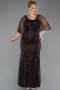 Long Brown Beaded Plus Size Evening Dress ABU5722