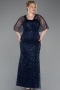 Long Navy Blue Beaded Plus Size Evening Dress ABU5722