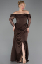 Long Brown Satin Plus Size Evening Dress ABU5831