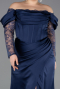 Long Navy Blue Satin Plus Size Evening Dress ABU5831