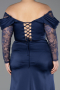 Long Navy Blue Satin Plus Size Evening Dress ABU5831