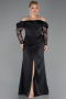 Long Black Satin Plus Size Evening Dress ABU5831