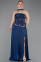 Long Navy Blue Chiffon Plus Size Evening Gown ABU5793