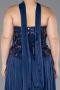 Long Navy Blue Chiffon Plus Size Evening Gown ABU5793