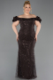 Dark Brown Long Beaded Plus Size Engagement Dress ABU4788