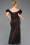 Dark Brown Long Beaded Plus Size Engagement Dress ABU4788