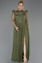 Olive Drab Long Dantelle Plus Size Evening Dress ABU5882