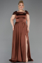 Long Light Brown Satin Plus Size Evening Gown ABU5835