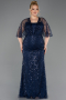 Long Navy Blue Beaded Plus Size Evening Gown ABU5800