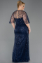 Long Navy Blue Beaded Plus Size Evening Gown ABU5800