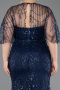Long Navy Blue Beaded Plus Size Evening Gown ABU5800