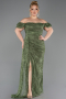 Long Olive Drab Dantelle Plus Size Evening Dress ABU5729