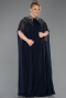 Long Navy Blue Chiffon Plus Size Evening Gown ABU5845