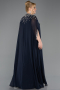 Long Navy Blue Chiffon Plus Size Evening Gown ABU5845