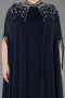 Long Navy Blue Chiffon Plus Size Evening Gown ABU5845