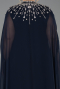 Long Navy Blue Chiffon Plus Size Evening Gown ABU5845