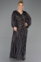 Long Anthracite Scaly Formal Plus Size Dress ABU5857