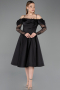 Midi Black Satin Cocktail Dress ABK2552