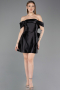 Mini Black Satin Cocktail Dress ABK2562
