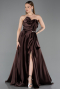Brown Strapless Slit Long Satin Prom Dress ABU4561
