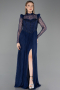 Long Navy Blue Dantelle Evening Dress ABU5887