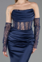 Long Navy Blue Satin Mermaid Evening Gown ABU5888