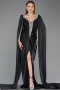 Long Black Chiffon Evening Dress ABU5868