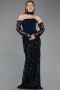 Long Navy Blue Scaly Mermaid Prom Dress ABU5896