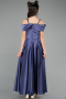 Long Navy Blue Satin Girl Dress ABU5902