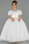 Long White Satin Kid Wedding Dress ABG174