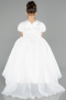 Long White Satin Kid Wedding Dress ABG174