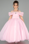 Long Powder Color Satin Kid Wedding Dress ABG176