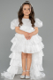 Front Short Back Long White Satin Girl Dress ABO131