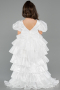 Front Short Back Long White Satin Girl Dress ABO131