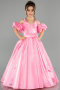 Long Pink Satin Kid Wedding Dress ABG185
