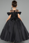 Long Black Satin Kid Wedding Dress ABG176