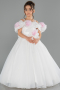 Long White Satin Kid Wedding Dress ABG182