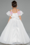 Long White Satin Kid Wedding Dress ABG182
