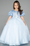 Blue Long Satin Kid Wedding Dress ABG174