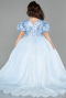 Blue Long Satin Kid Wedding Dress ABG174
