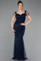 Long Navy Blue Beaded Evening Dress ABU5914